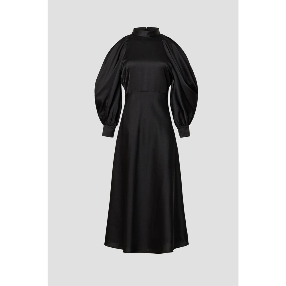 Arias New York Black Mock Neck Cold Shoulder Long Sleeve Cocktail Midi Dress 2 - Picture 4 of 16